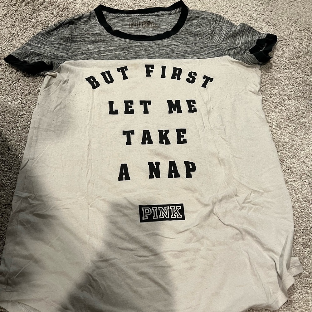 PINK Victoria's Secret Gray and White Pajama Top